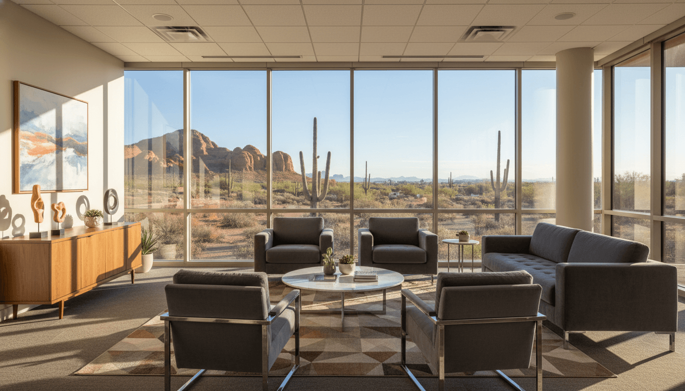 Southwest Fiduciary professional office interior with Arizona landscape view